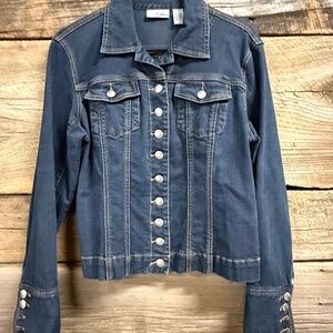 Chico's Platinum Denim jackets, silver button, French cuffs, sz 1